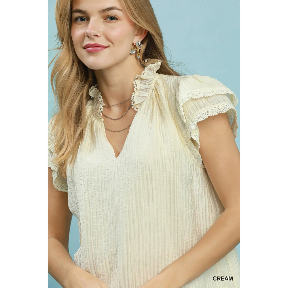 Umgee Lace Trim Ruffle Top - Picture 5 of 5